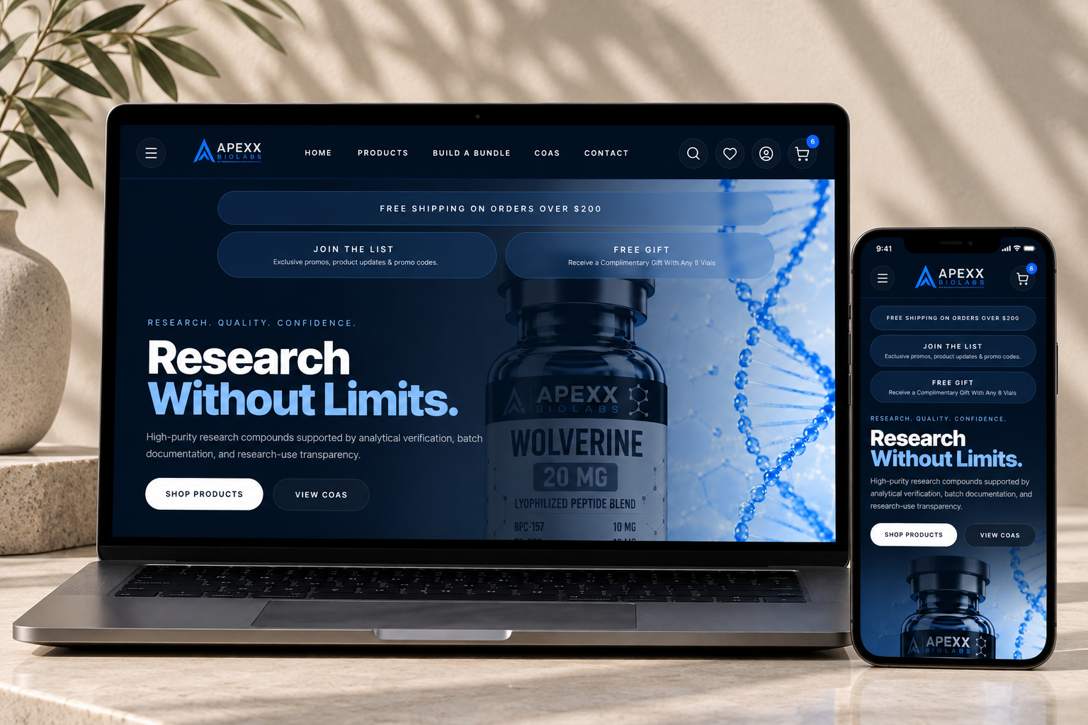 Apexx Biolabs website by Jovavo